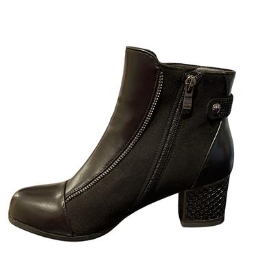 REDZ LDS DIAMANTE STRAP ZIP ANKLE BOOT - BLACK